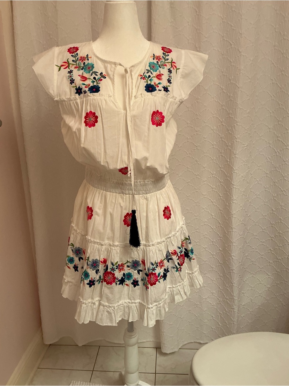 White Embroidered Floral Mini Dress